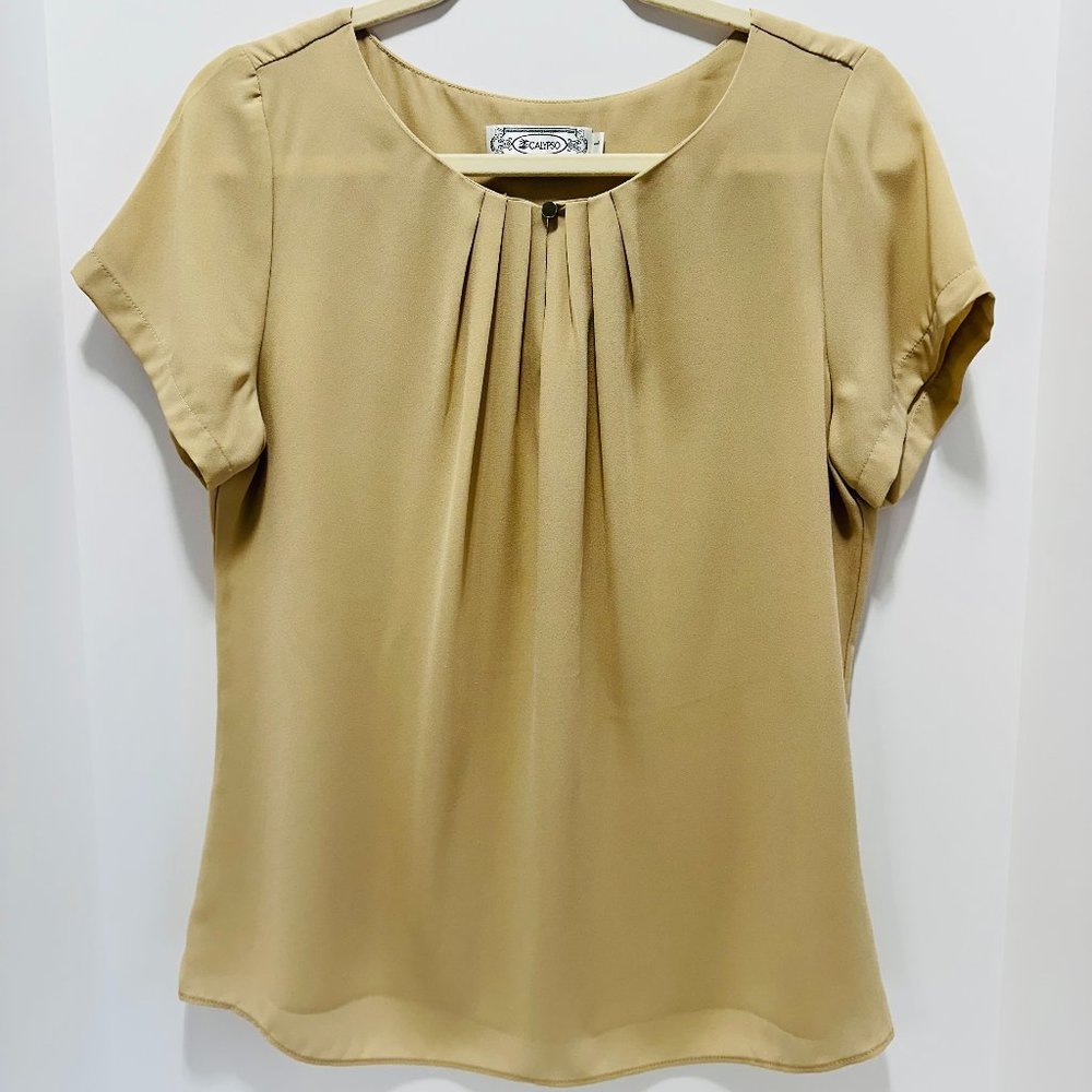 NWOT _ CALYPSO Women's Pleat-detailed with One Golden Botton at the Front Top